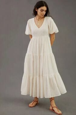 Anthropologie MOTHER Salsa With Me Eyelet Maxi Dress White Small V-Neck Cotton